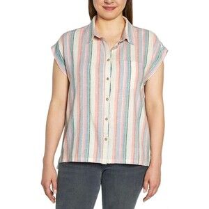 Orvis Top Women’s Size XXL Multicolor Striped Linen Blend Button Front Cuff